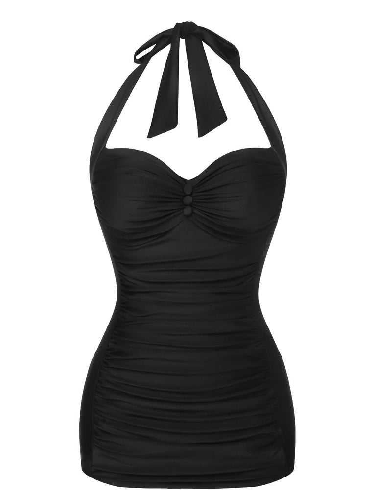 Maillot de bain dos nu froncé rouge des années 1950
