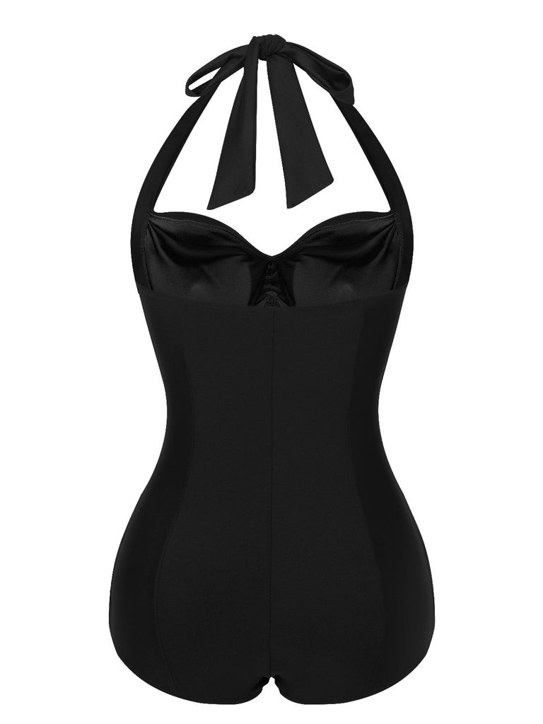 Maillot de bain dos nu froncé rouge des années 1950
