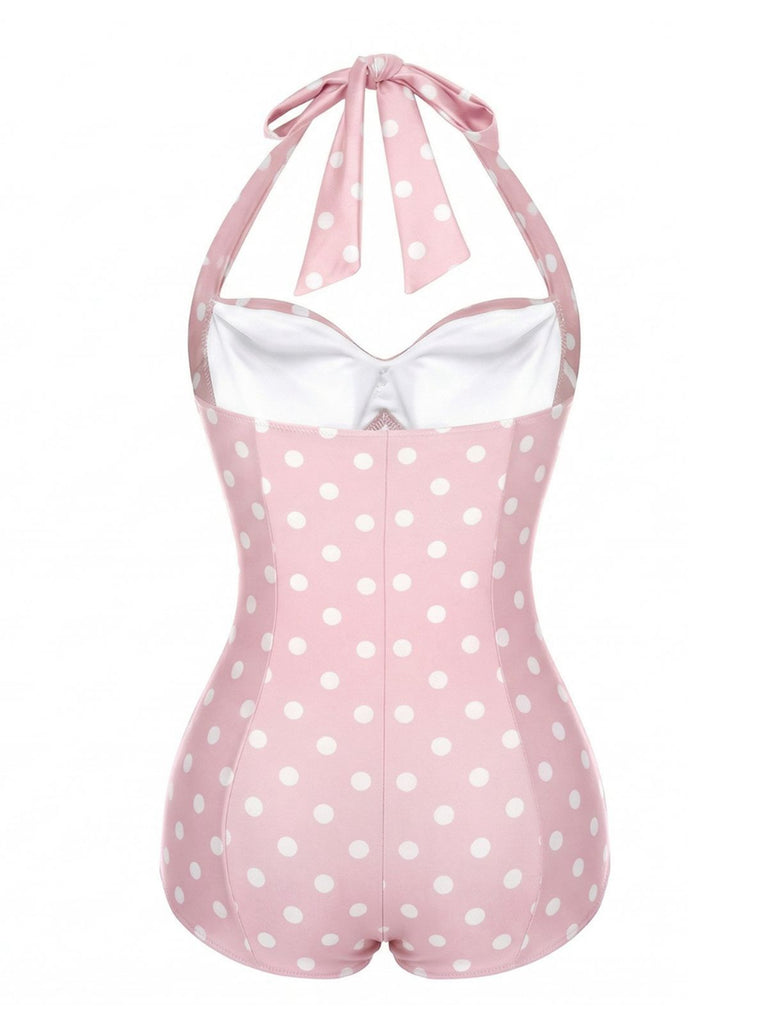 [Prévente] Maillot de Bain Rose Pâle À Pois Années 50