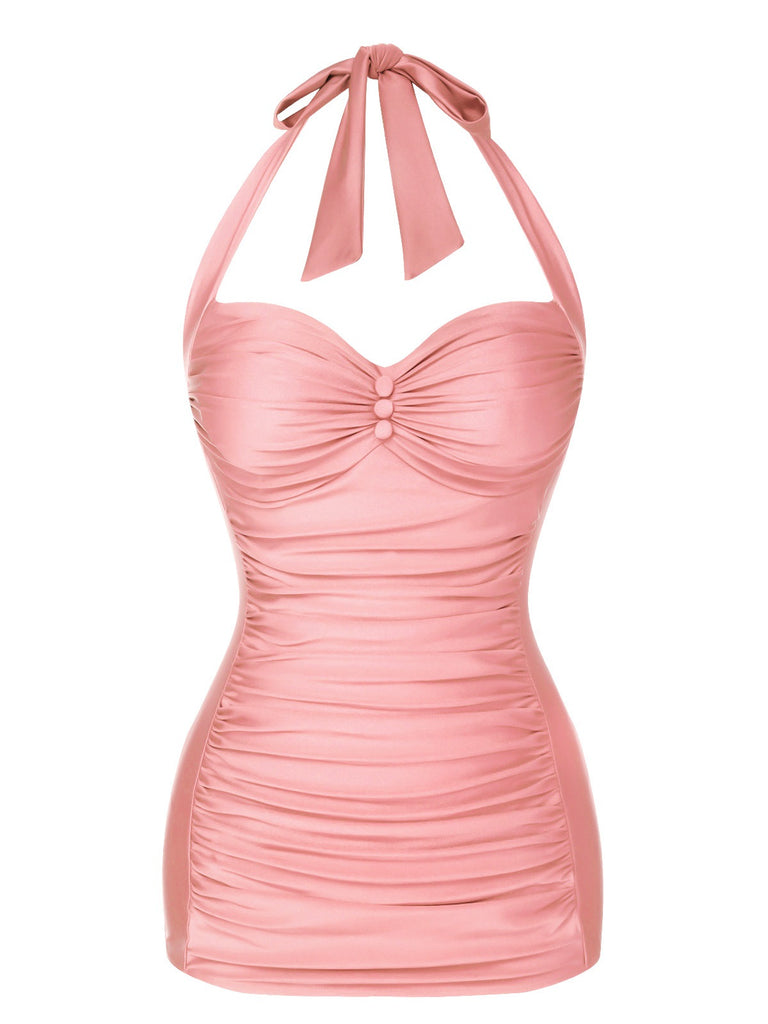 Maillot de bain dos nu froncé rouge des années 1950