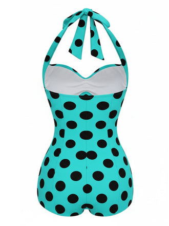 [Prévente] Maillot de Bain Turquoise Dos Nu à Pois années 50