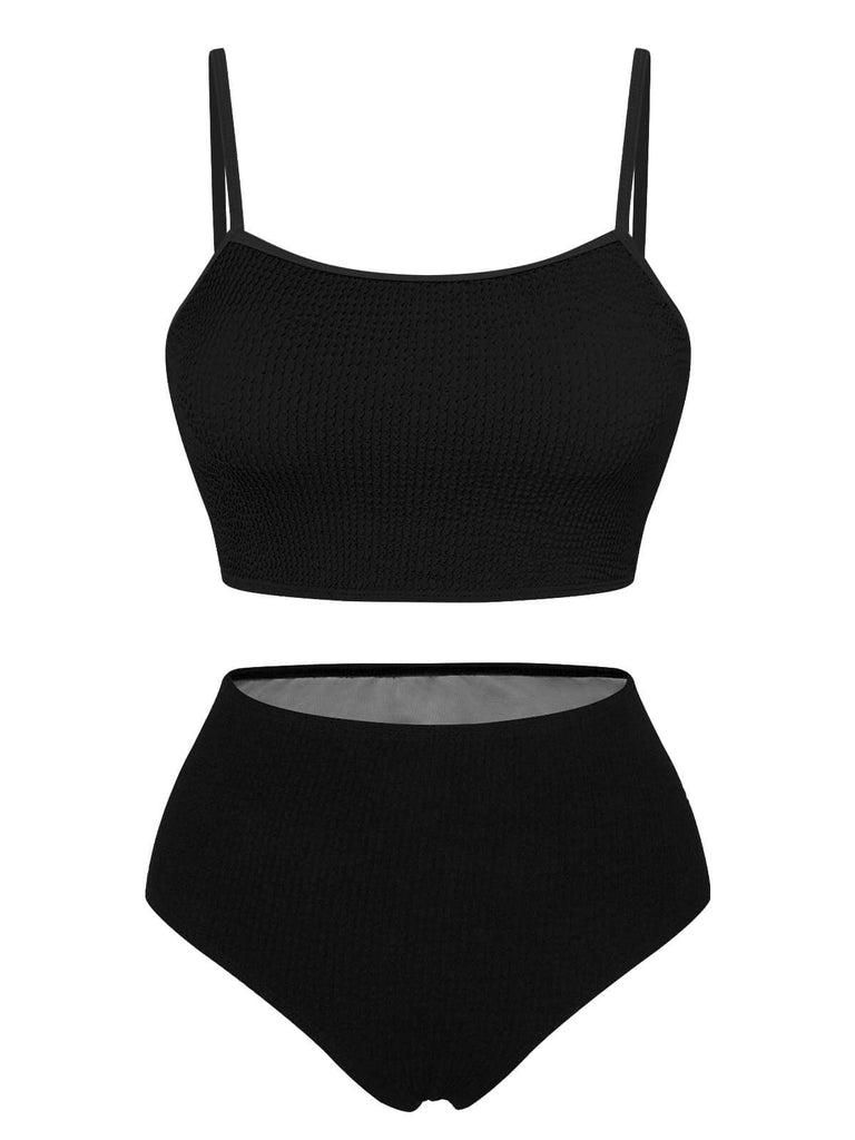 Maillot de bain uni à bretelles taille haute des années 1950