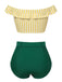 Maillot de bain à rayures jaune et vert à épaules dénudées des années 1930