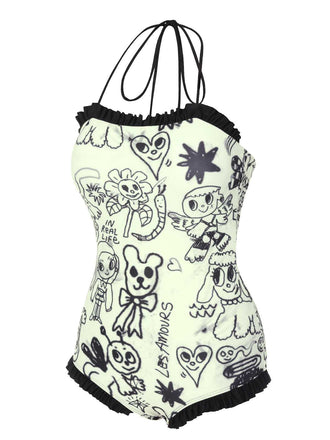 Maillot de bain une pièce à volants motif dessin animé années 1960