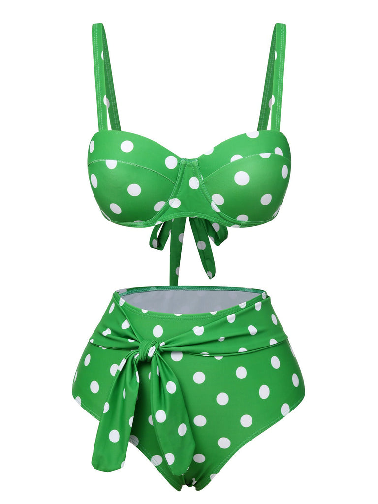 Ensemble bikini à bretelles à pois à pois des années 1950