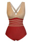 Maillot de bain une pièce rouge à rayures des années 1950