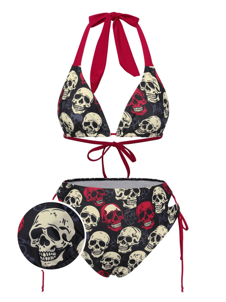 Maillot de bain dos nu tête de mort jaune des années 1950