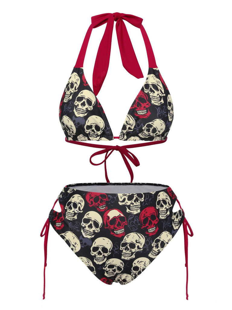 Maillot de bain dos nu tête de mort jaune des années 1950