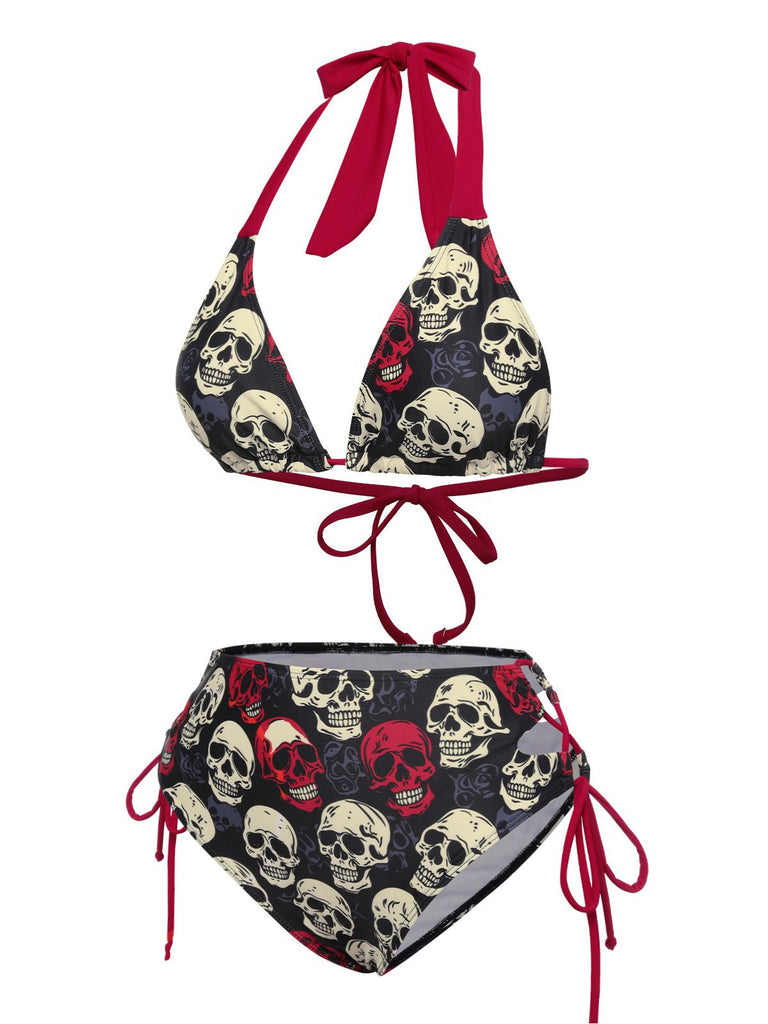 Maillot de bain dos nu tête de mort jaune des années 1950