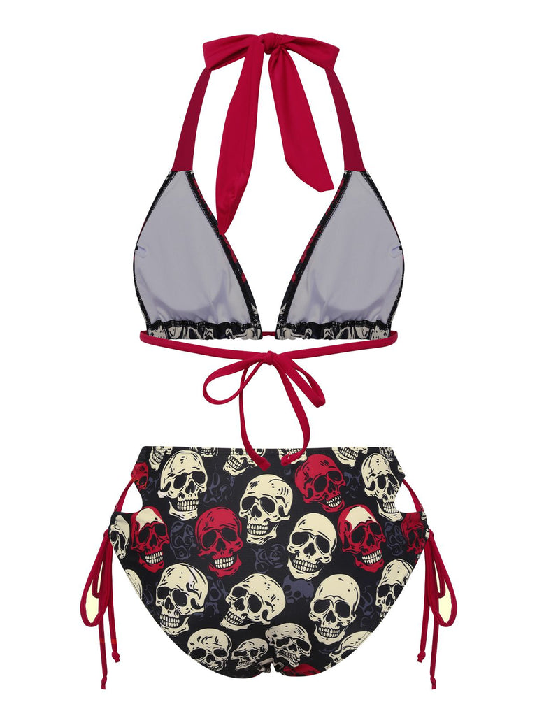 Maillot de bain dos nu tête de mort jaune des années 1950
