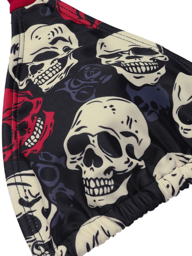 Maillot de bain dos nu tête de mort jaune des années 1950