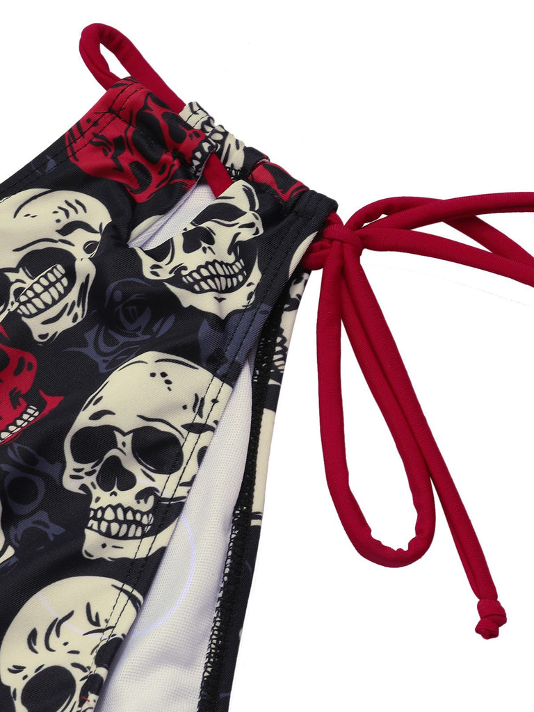 Maillot de bain dos nu tête de mort jaune des années 1950