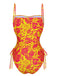 Maillot de bain orange à bretelles florales russes des années 1950