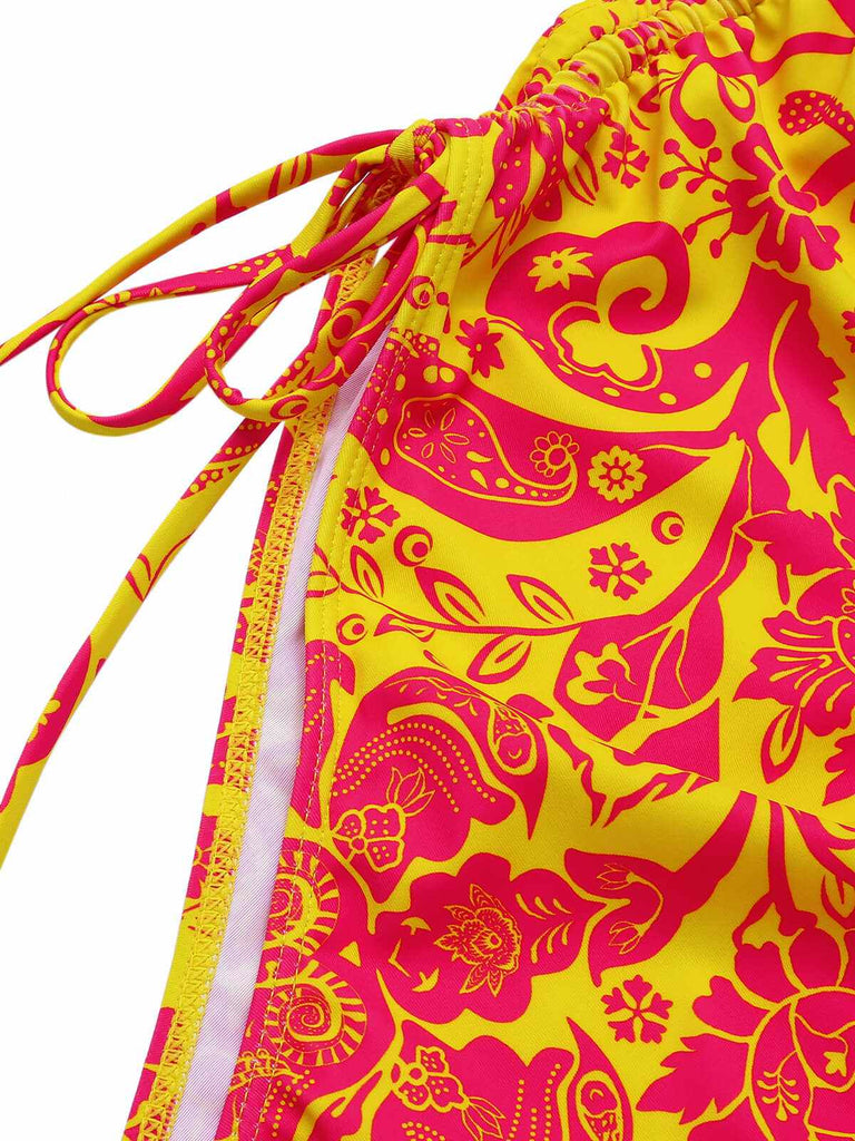 Maillot de bain orange à bretelles florales russes des années 1950