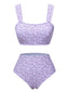 Maillot de bain à bretelles larges et fleuri lavande des années 1950