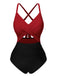 Maillot de bain patchwork taille creuse rose et noir des années 1940