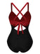 Maillot de bain patchwork taille creuse rose et noir des années 1940