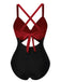 [Pré-vente] Maillot de bain patchwork taille creuse rouge et noir des années 1940