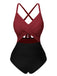 [Pré-vente] Maillot de bain patchwork taille creuse rouge et noir des années 1940