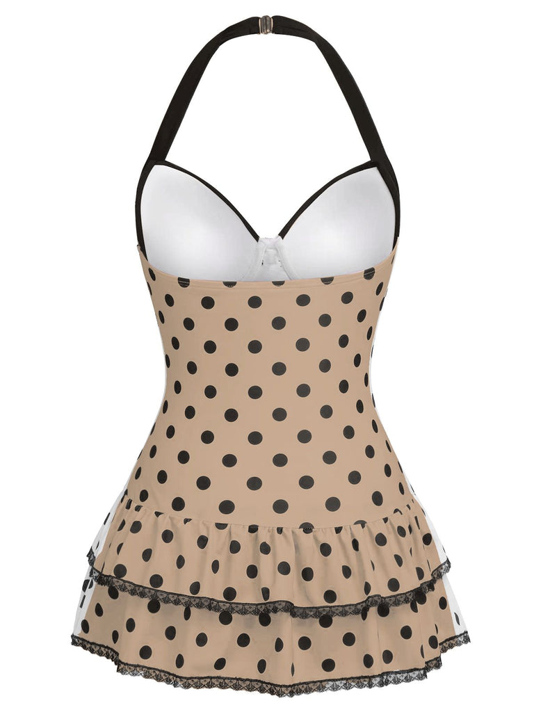 Maillot de bain une pièce bleu à pois et nœud des années 1940