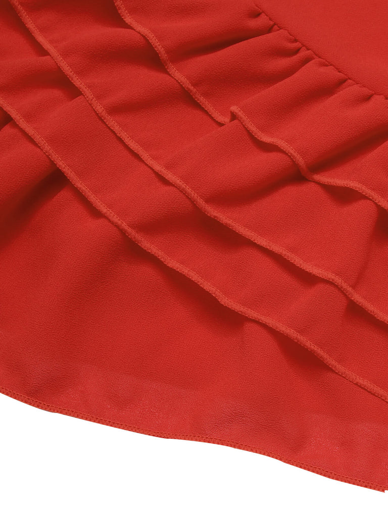 2PCS Maillot de bain licou roses et jupe cache-maillot rouges des années 1960