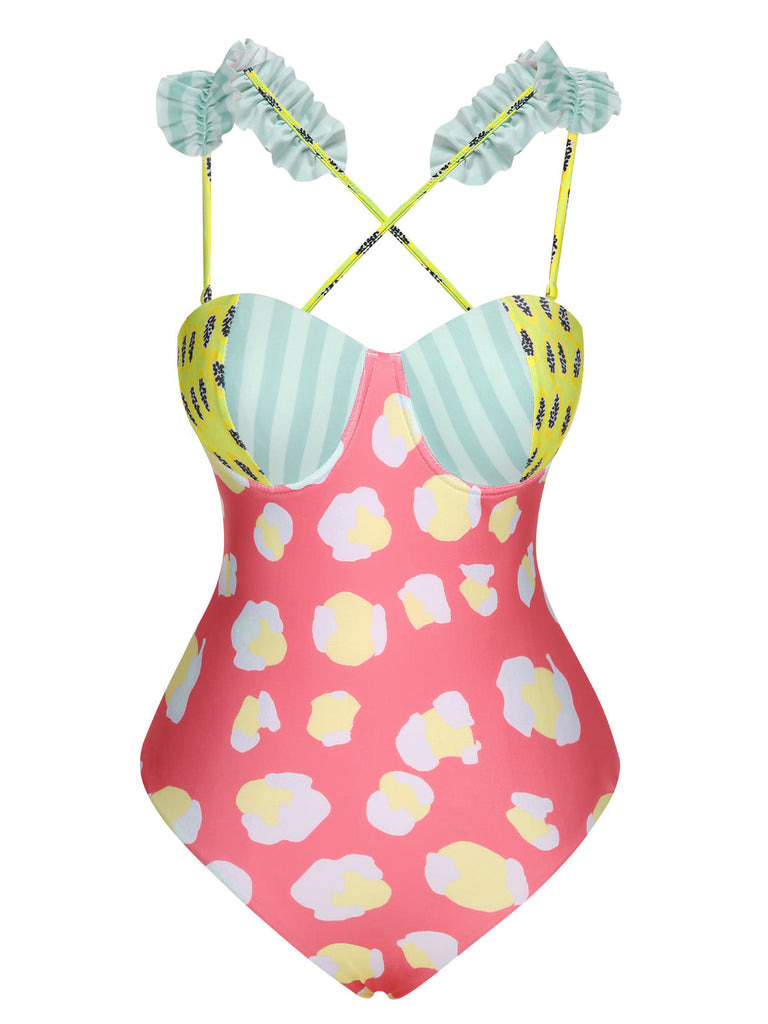 Maillot de bain patchwork multicolore style dessin animé années 1950