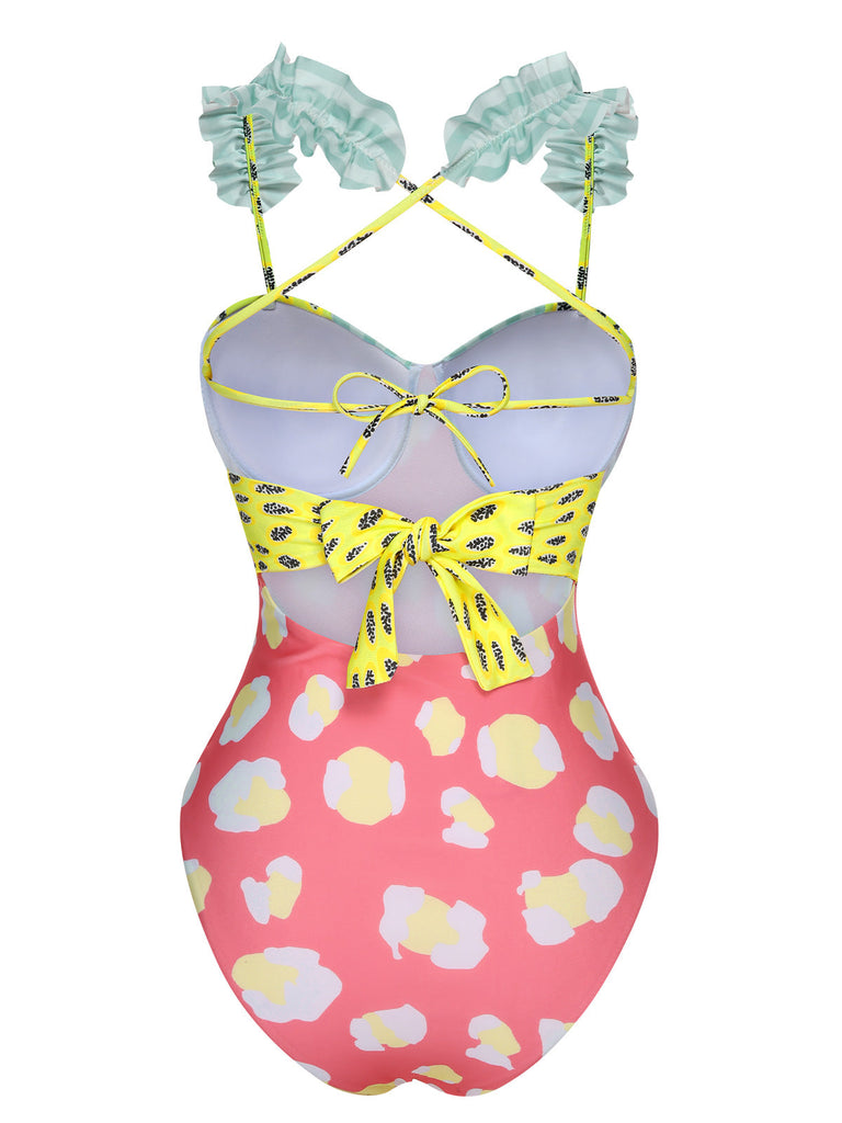 Maillot de bain patchwork multicolore style dessin animé années 1950