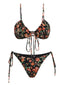 Ensemble bikini à bretelles spaghetti et lacets fleuris des années 1950