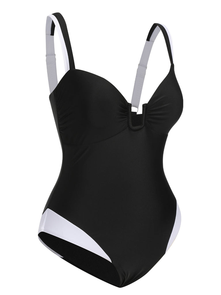 Maillot de bain une pièce noir à bretelles spaghetti des années 1930
