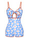 Maillot de bain à bretelles découpées et à fleurs des années 1930