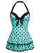 Maillot de bain une pièce bleu à pois et nœud des années 1940