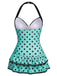 Maillot de bain une pièce bleu à pois et nœud des années 1940