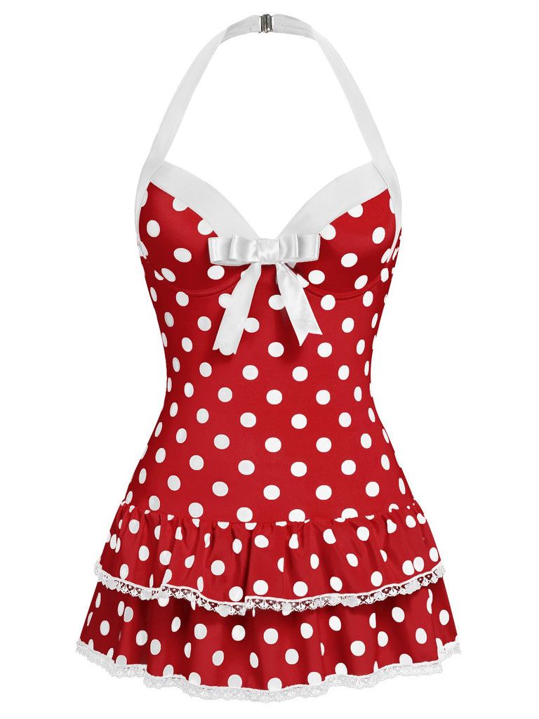 Maillot de bain une pièce bleu à pois et nœud des années 1940