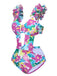 Maillot de bain à volants et découpes florales teintées des années 1960