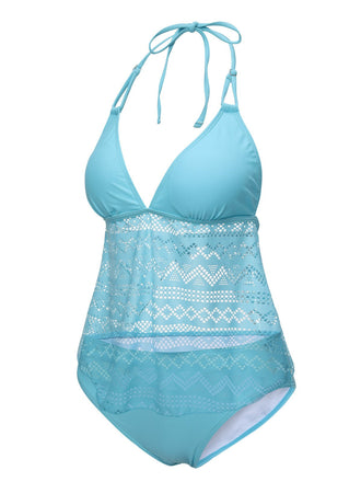 Maillot de bain dos nu ajouré en dentelle bleu clair des années 1930