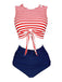Maillot de bain à rayures à lacets violette des années 1970