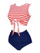Maillot de bain à rayures à lacets violette des années 1970