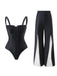 2PCS Maillot de bain et pantalon à bretelles gothiques noirs des années 40