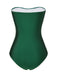 Maillot de bain bandeau plissé vert foncé des années 1970