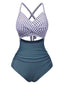 Maillot de bain bleu à rayures et patchwork creux années 1940