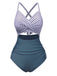 Maillot de bain vert à rayures et patchwork creux années 1940