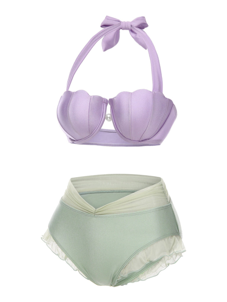 [Prévente] Ensemble bikini licou coquille sirène rouge des années 1970