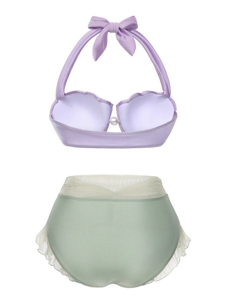 [Prévente] Ensemble bikini licou coquille sirène rouge des années 1970