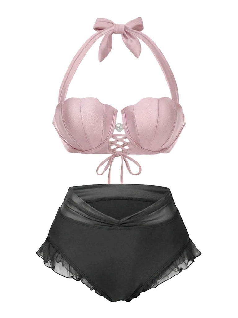 Ensemble bikini licou coquille sirène lavande des années 1970