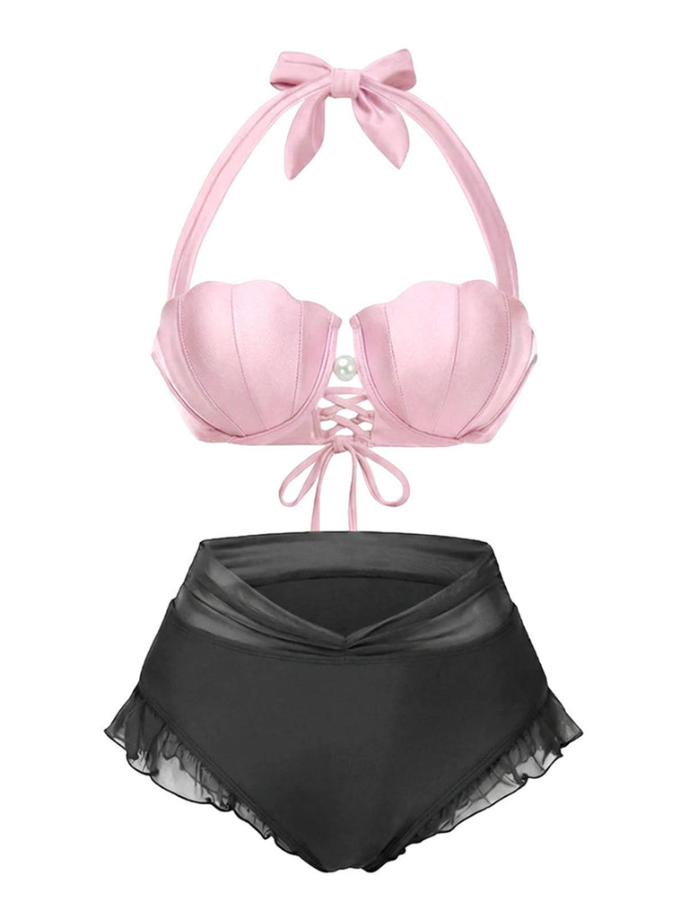 Ensemble bikini licou coquille sirène lavande des années 1970