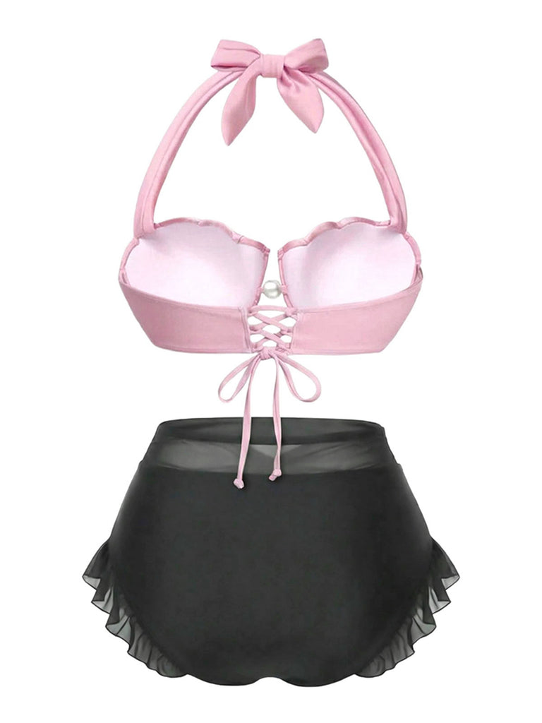 Ensemble bikini licou coquille sirène lavande des années 1970