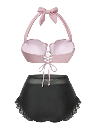 [Prévente] Ensemble bikini licou coquille sirène rose années 1970