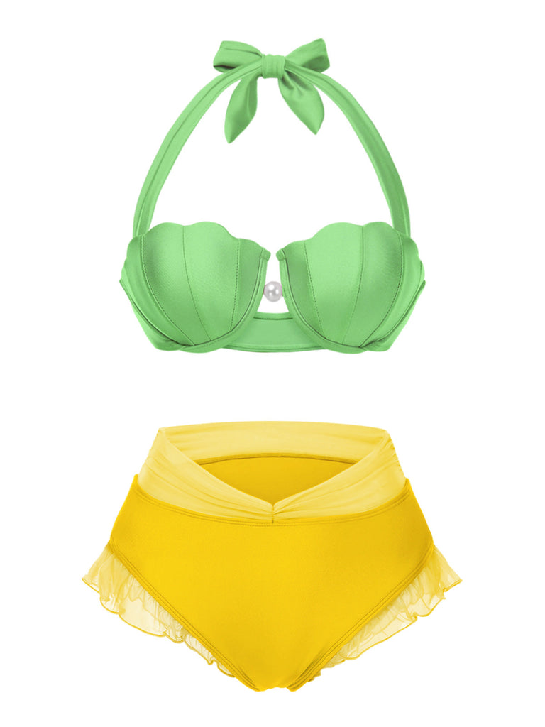 [Prévente] Ensemble bikini licou coquille sirène rouge des années 1970