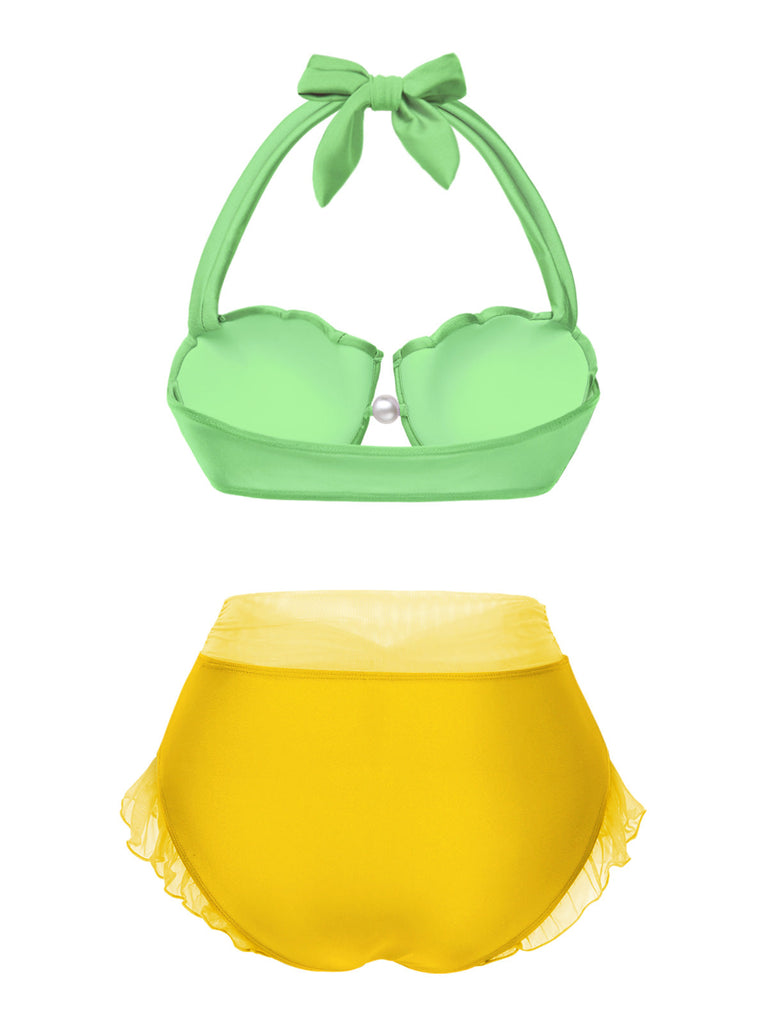 [Prévente] Ensemble bikini licou coquille sirène rouge des années 1970