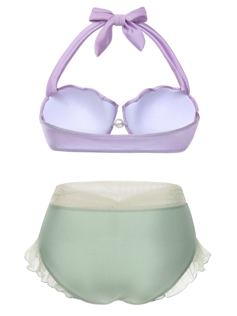 [Grande taille] Ensemble bikini licou coquille sirène lavande des années 1970